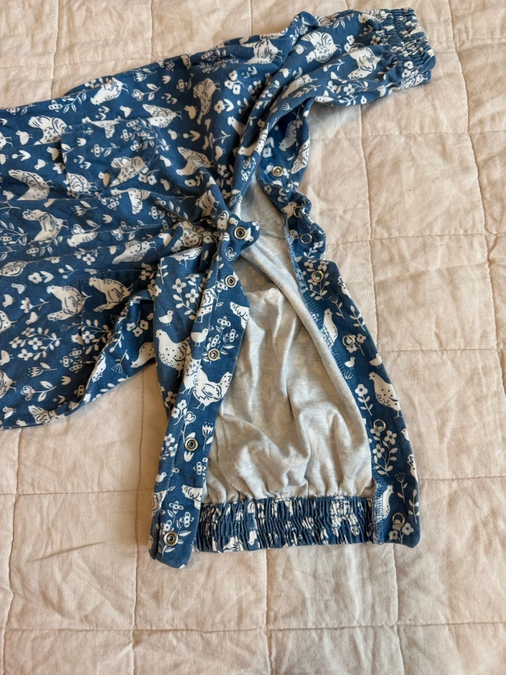 Baby Boden Blue Hen-Print Dungaree Romper Overalls Cottagecore Autumn- 18-24 M